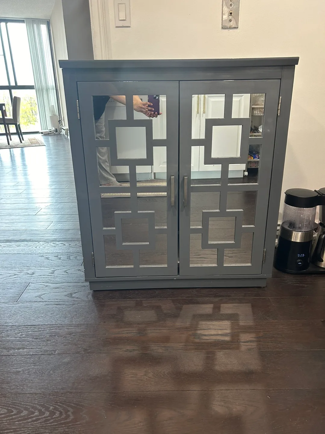 Grey Mirrored Cabinet with Storage *MOVING SALE* thumbnail