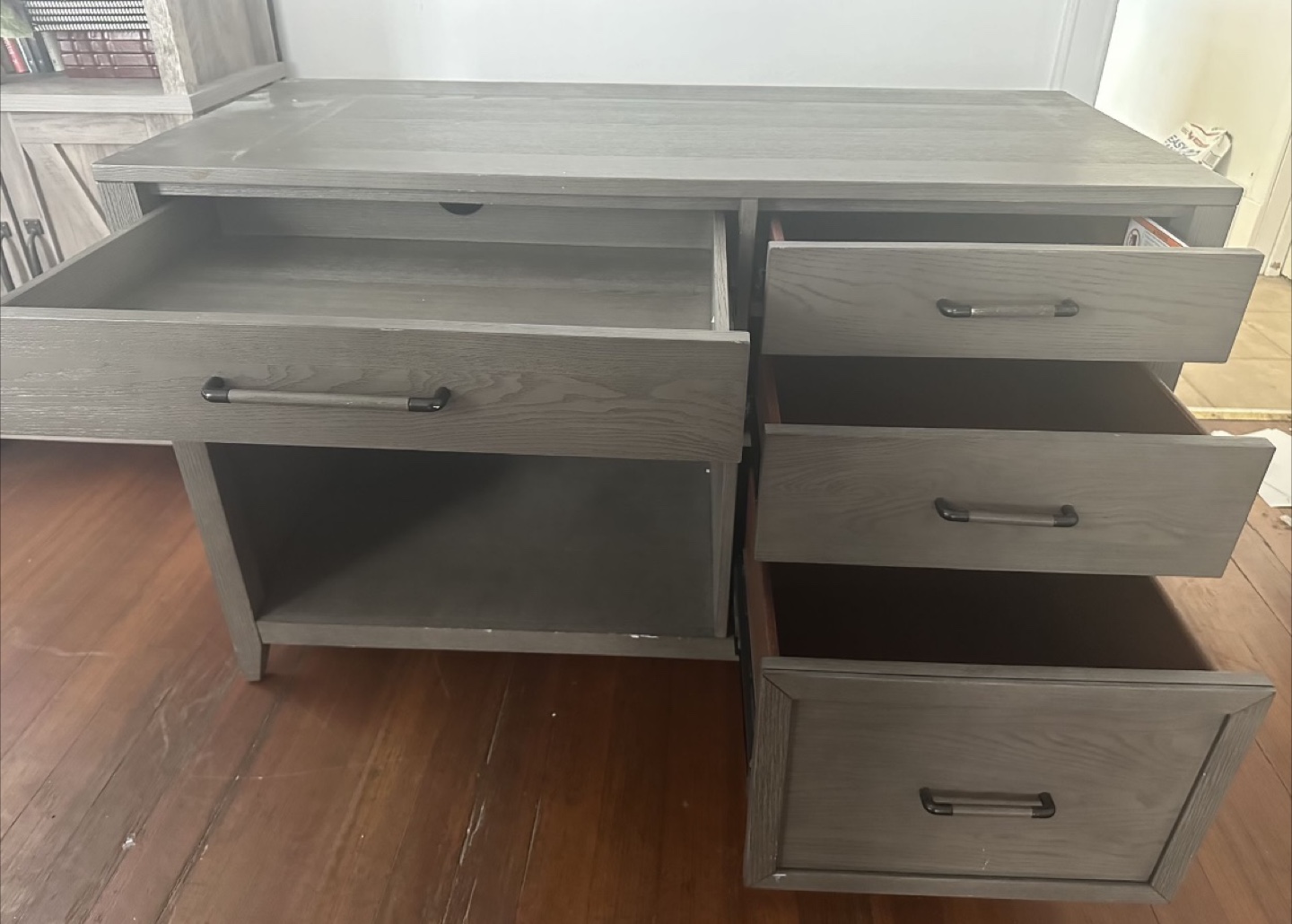 Gray Writing Desk with File Cabinet - photo 2