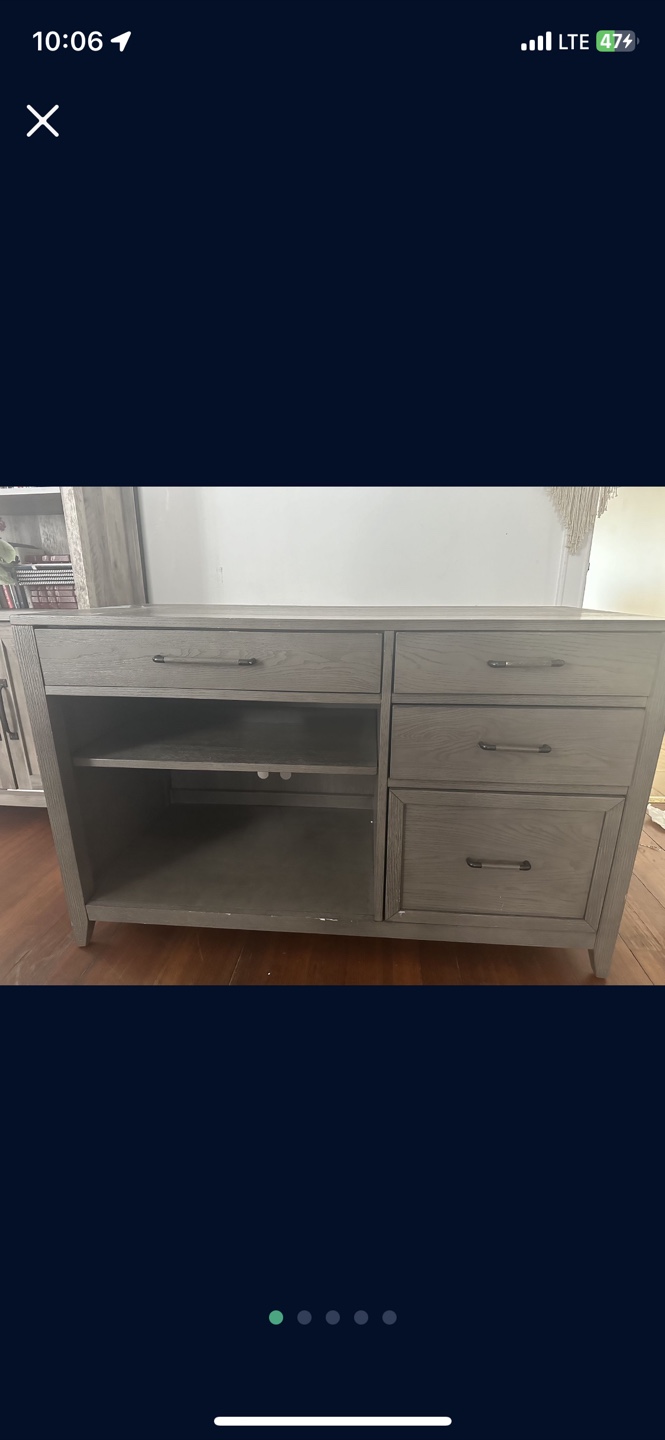 Gray Writing Desk with File Cabinet