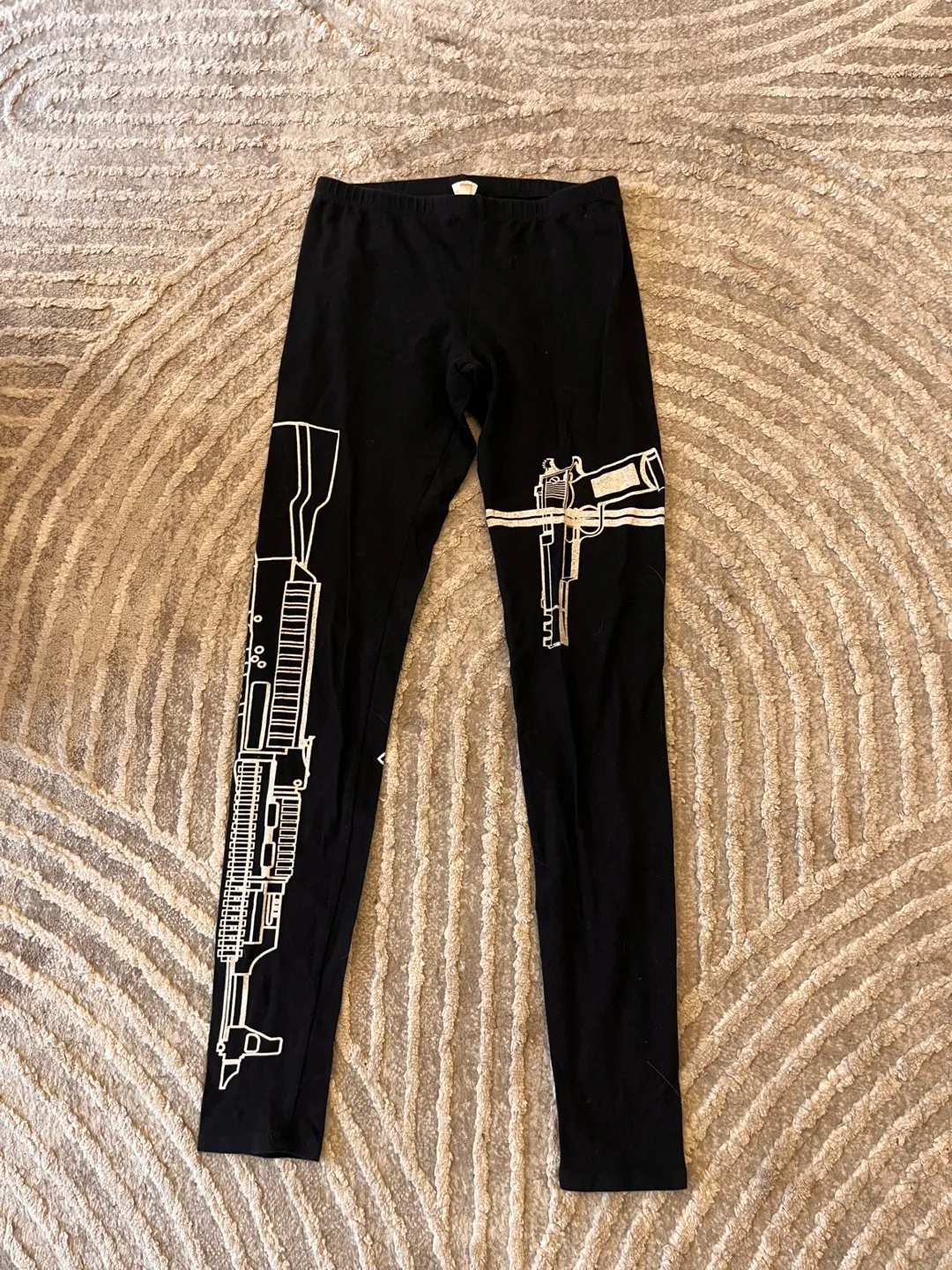 Black Leggings with Gun Graphic Print thumbnail