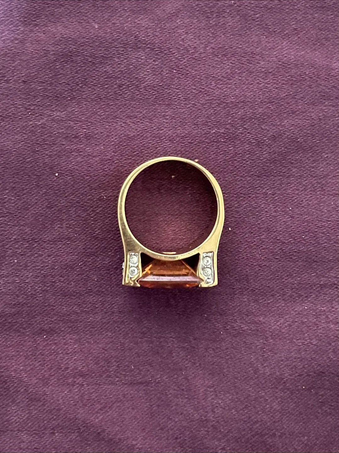 Gold Statement Ring with Orange Gemstone and Clear Accents image indicator(2)