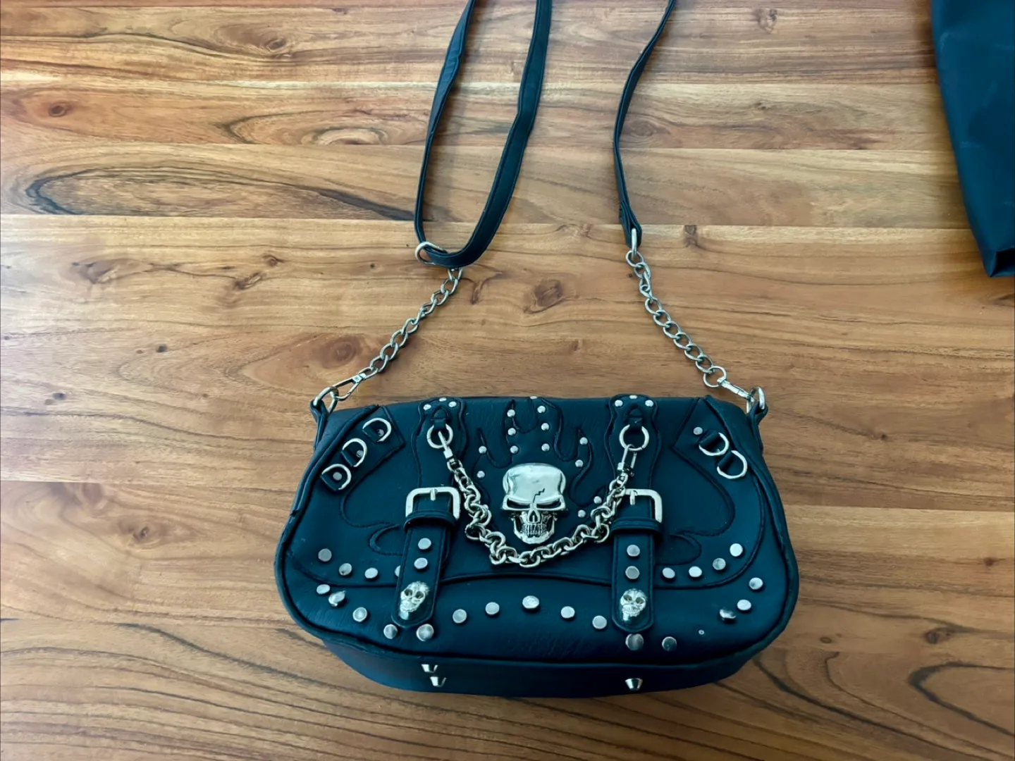 Black skull studded crossbody bag thumbnail