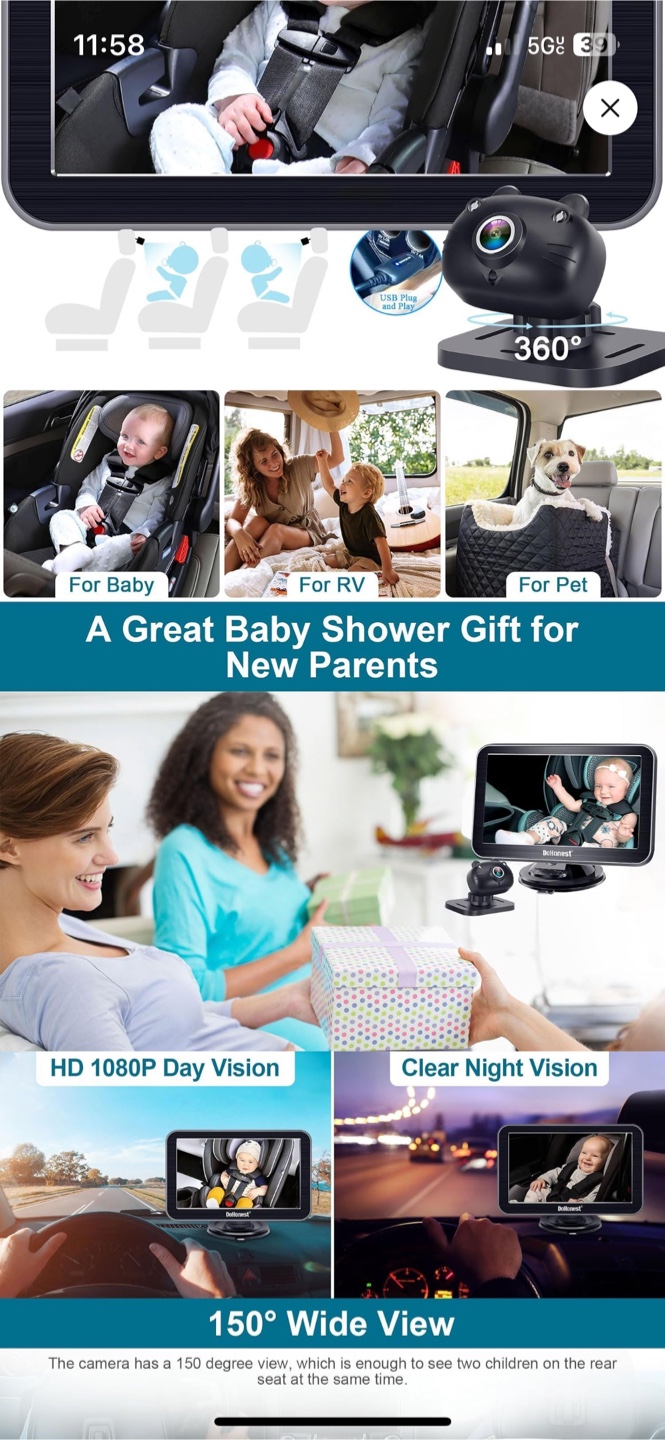 DoHonest 7" HD 1080P Rear-Facing Car Baby Monitor - photo 5