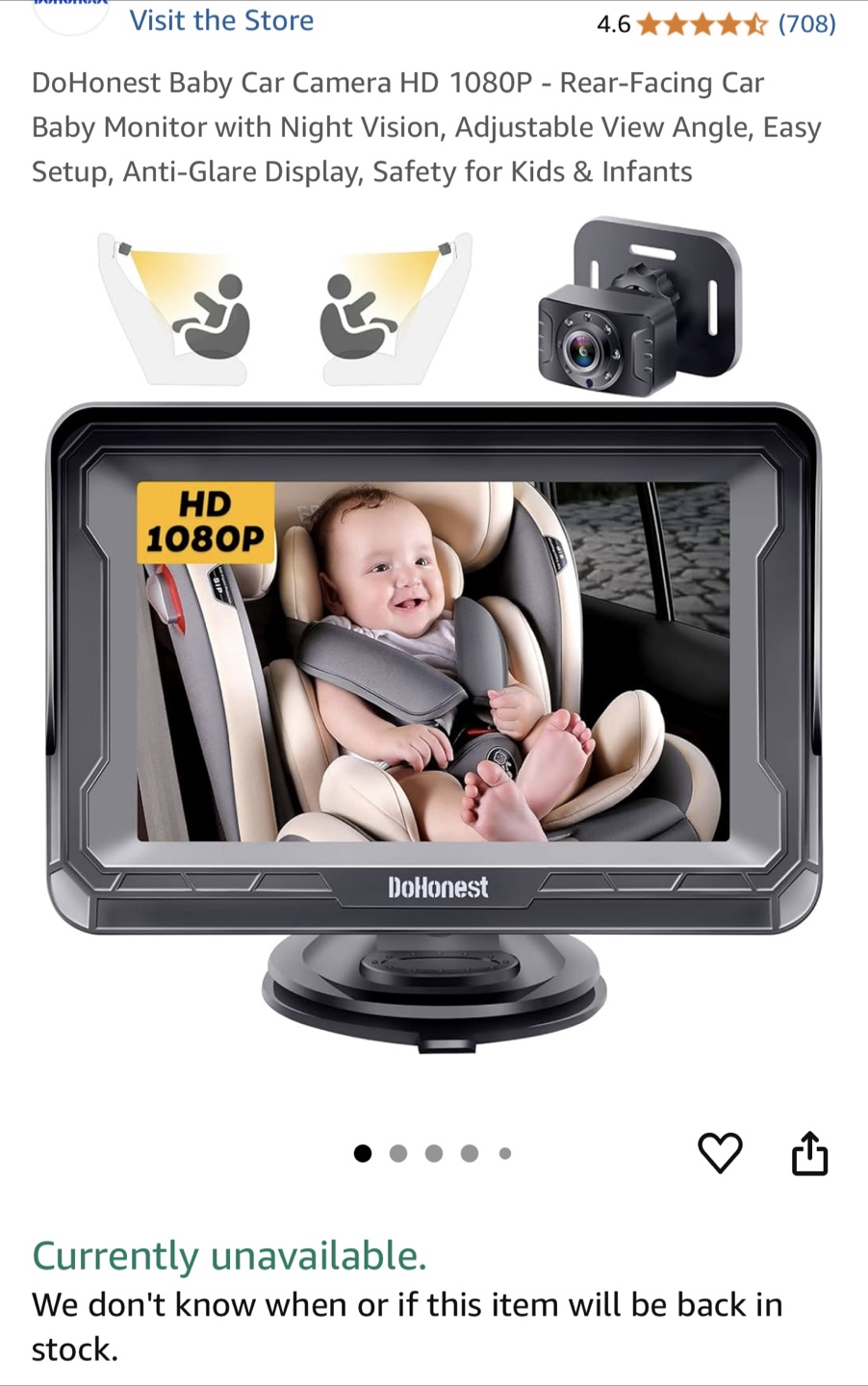 DoHonest 7" HD 1080P Rear-Facing Car Baby Monitor
