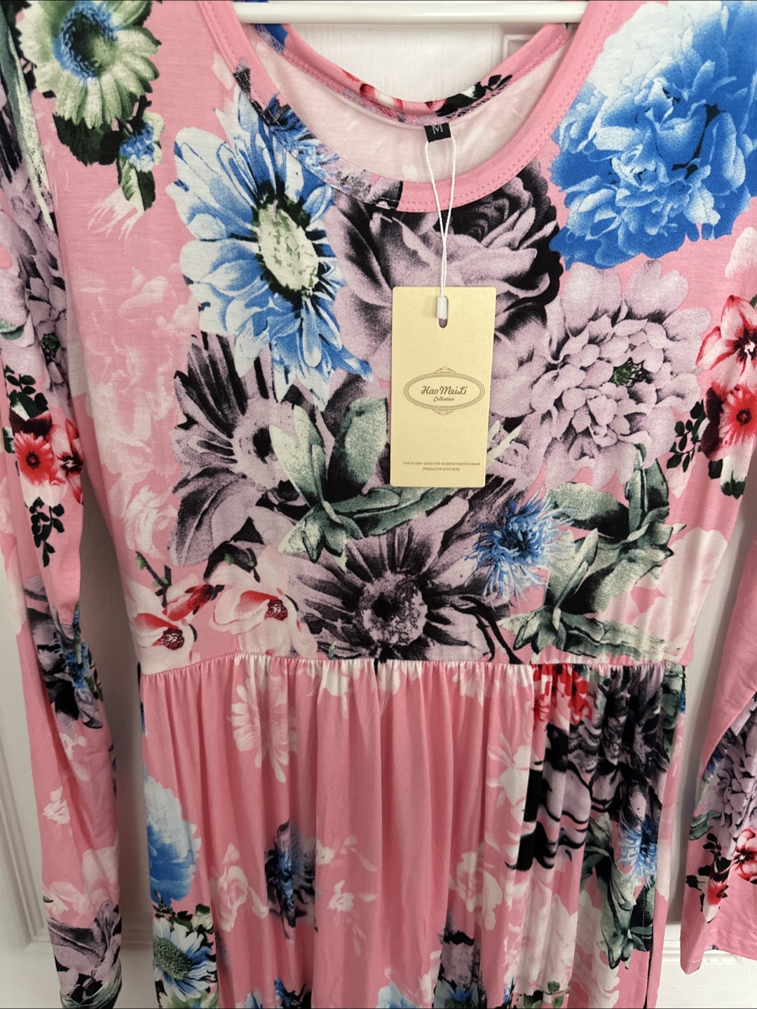 Pink Floral Maxi Dress with Long Sleeves - photo 2
