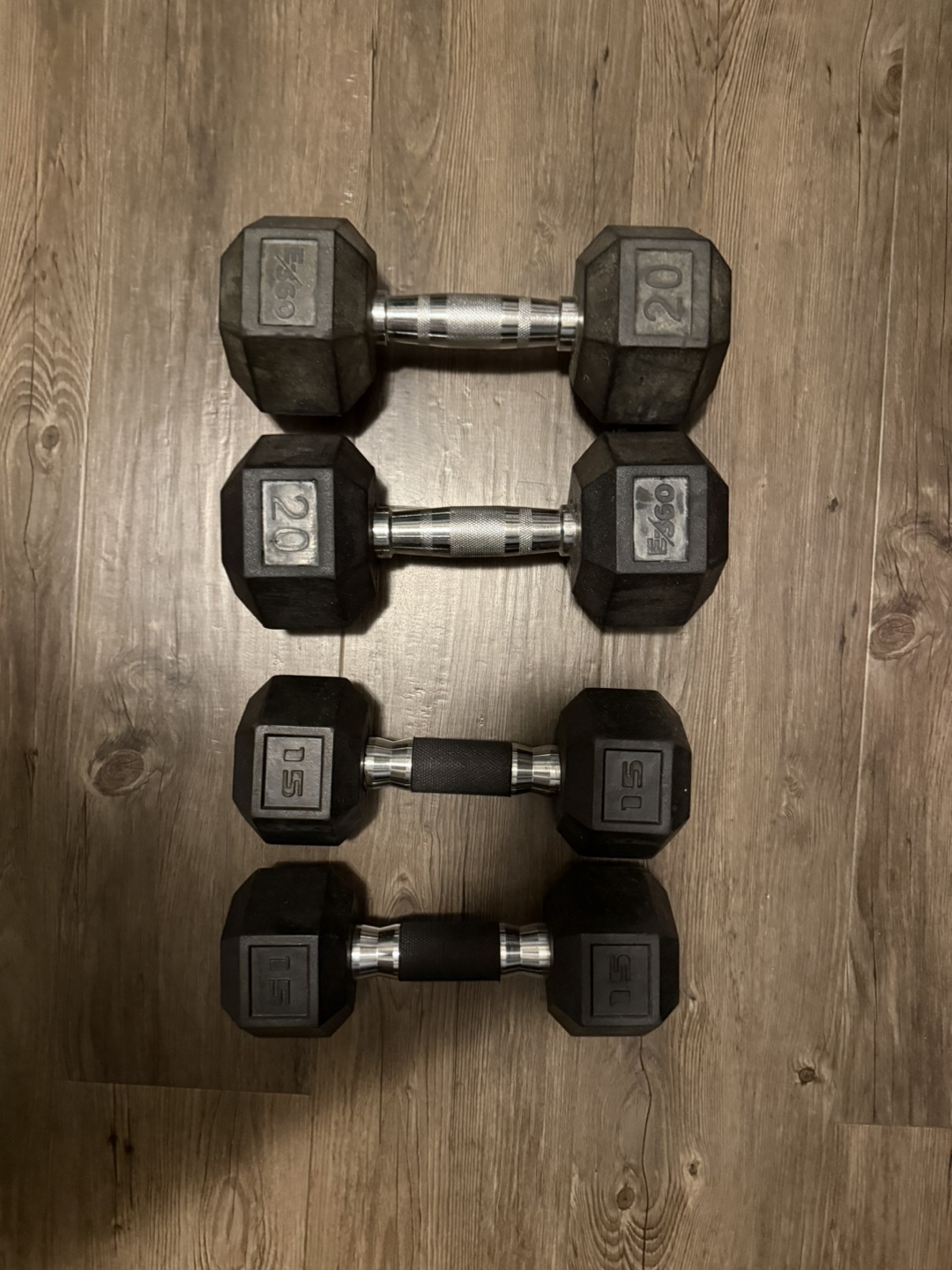 Pair of 15lb and 20lb Hex Dumbbells