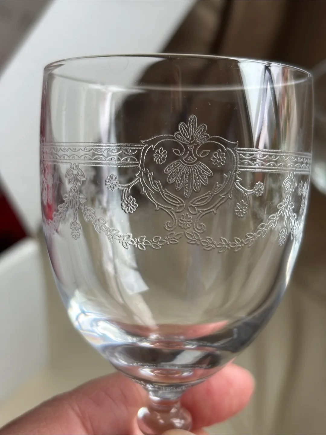 Set of Four Etched Glass Dessert Wine Goblets image indicator(4)