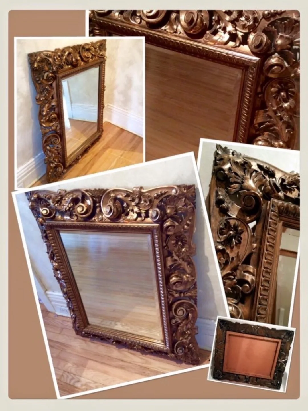 ⭐️Large wood Florentine scroll & acanthus framed antique mirror image indicator(6)