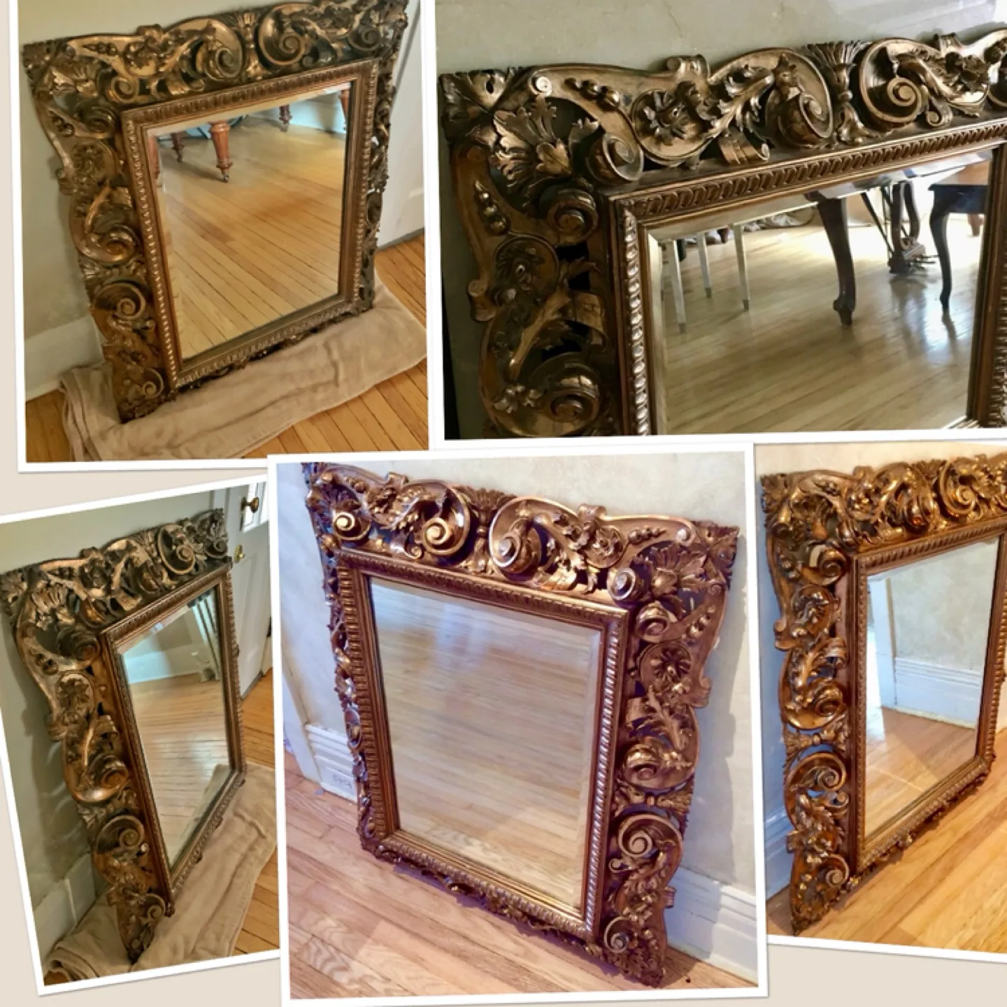 ⭐️Large wood Florentine scroll & acanthus framed antique mirror thumbnail