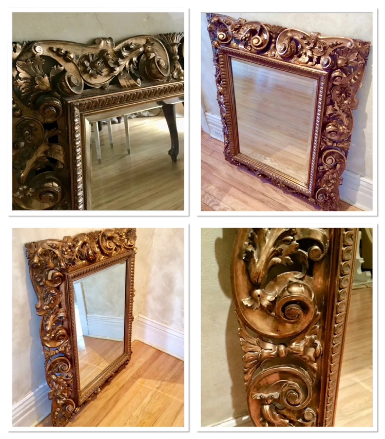 ⭐️Large wood Florentine scroll & acanthus framed antique mirror image indicator(9)
