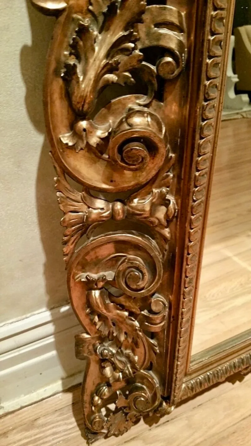 ⭐️Large wood Florentine scroll & acanthus framed antique mirror image indicator(4)