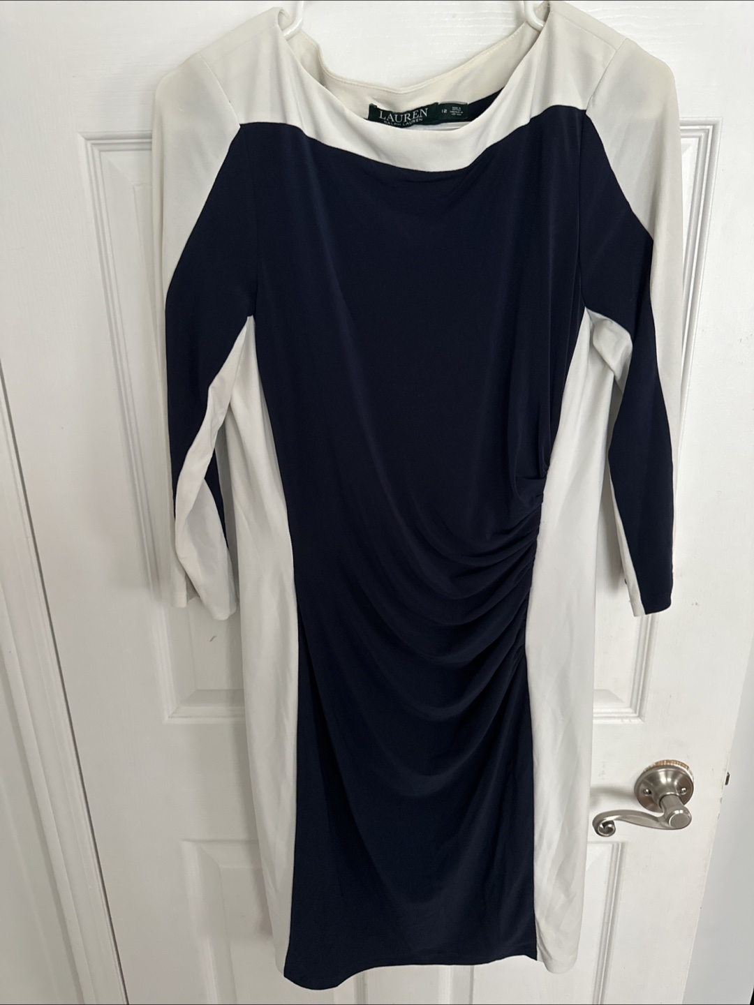 Ralph Lauren Navy and Cream Colour Block Dress Size 12