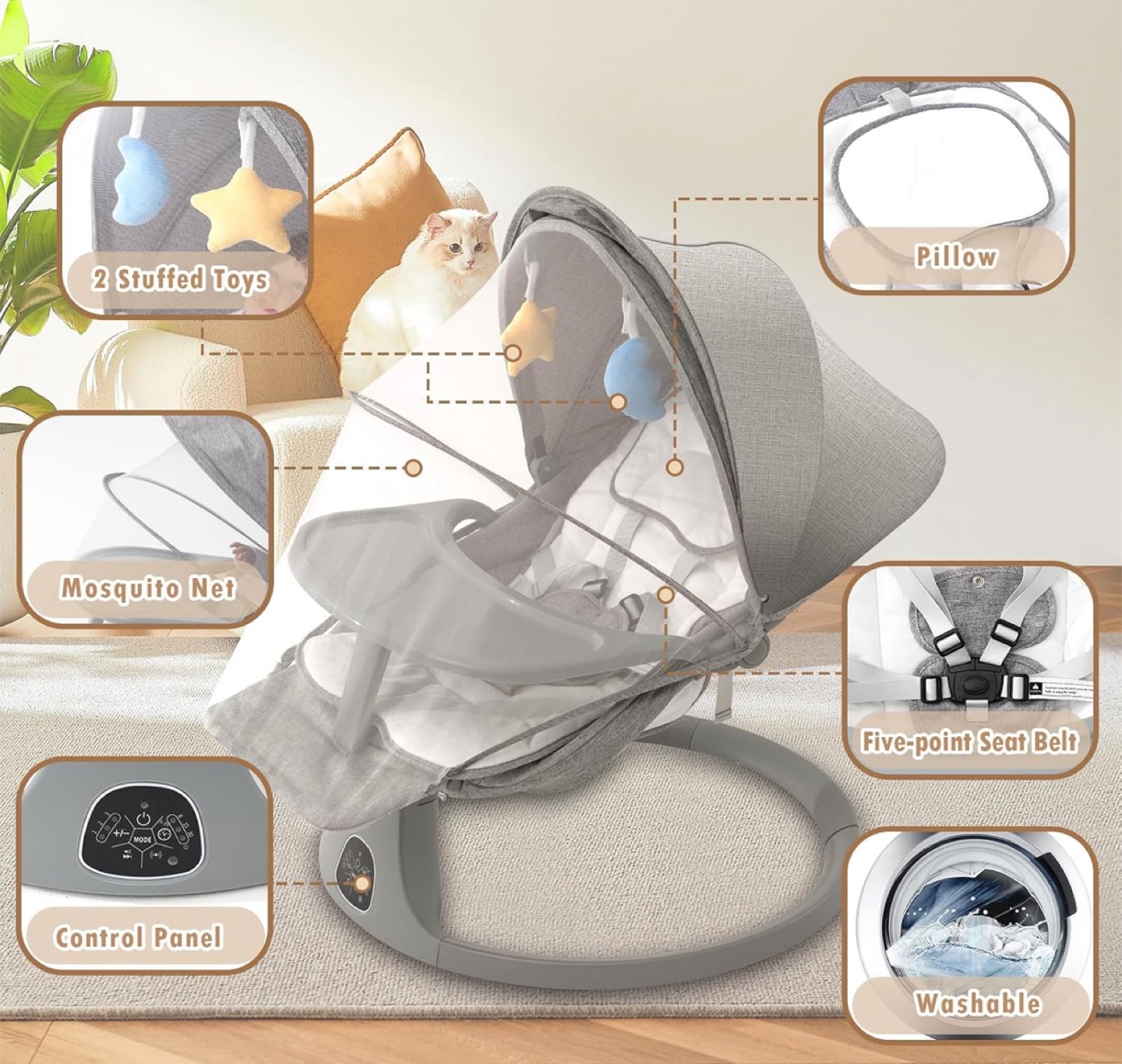 5-in-1 Deluxe Multi-Function Baby Bouncer with Remote - photo 4