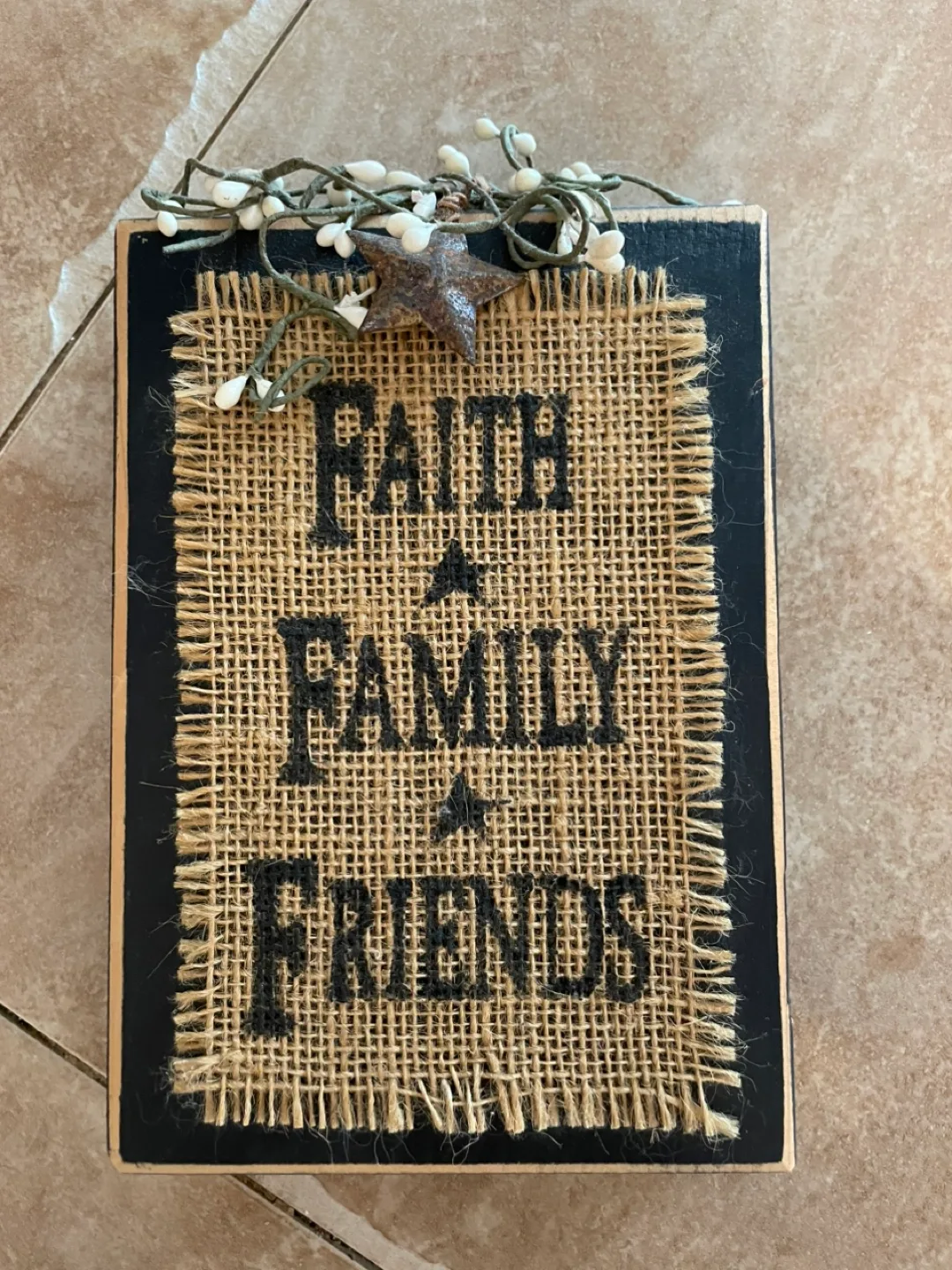 #freecycle Rustic Faith Family Friends Burlap Sign thumbnail
