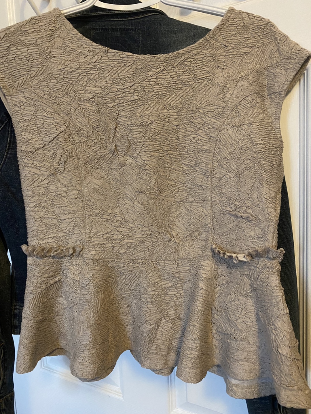 Zara W&B Collection taupe textured peplum top - photo 3