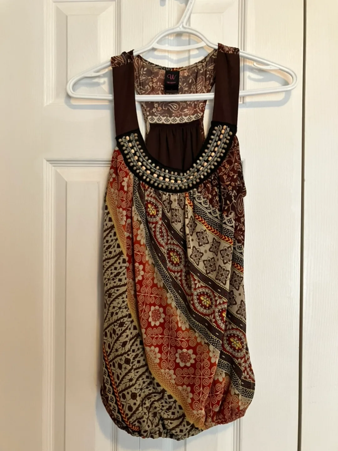 Women's Brown and Beige Sleeveless Blouse🧡 thumbnail
