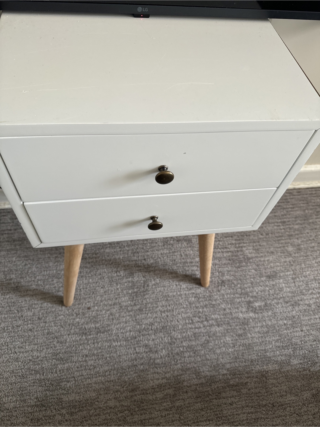 White Two-Drawer Nightstand with Wooden Legs - photo 2