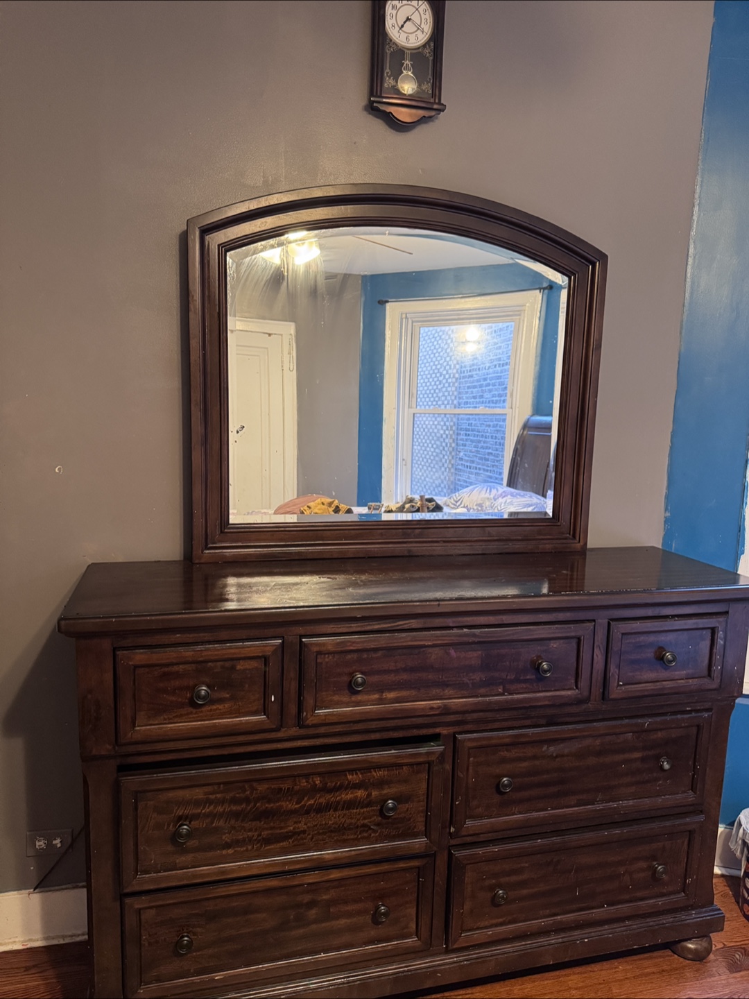 Dark Brown Wooden Dresser with Mirror