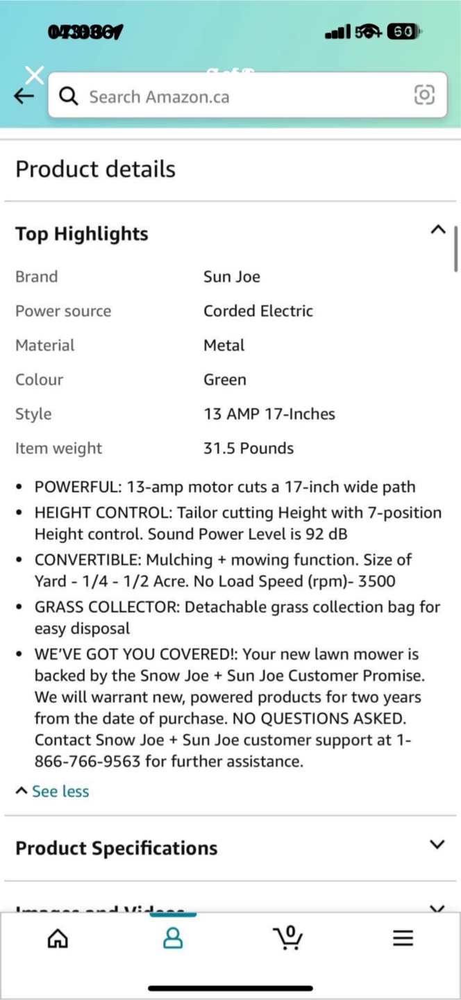 Brand new Sun Joe lawn mower