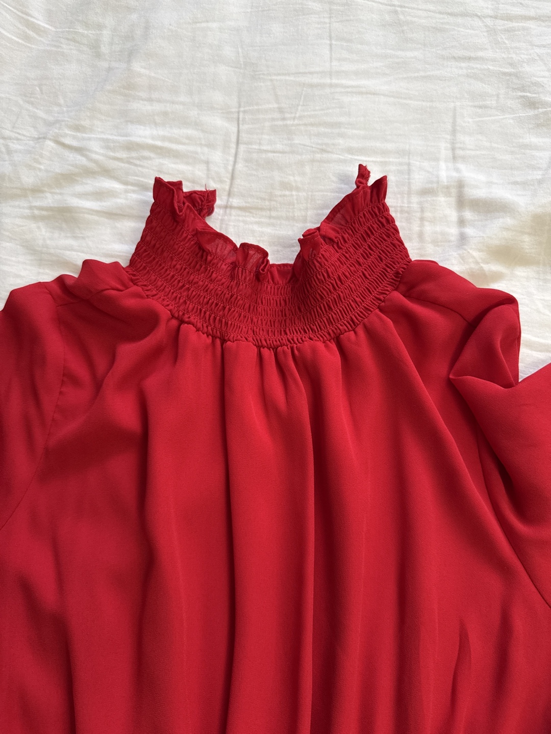 Red Tiered Mini Dress with Mock Neck - photo 4