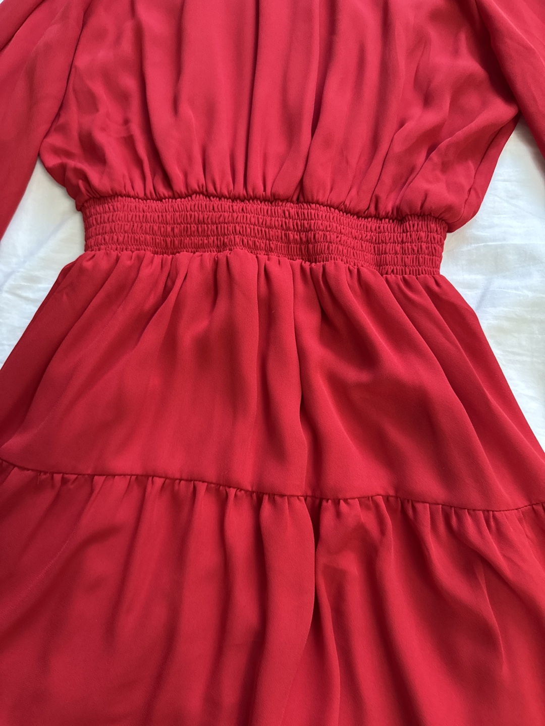 Red Tiered Mini Dress with Mock Neck - photo 2