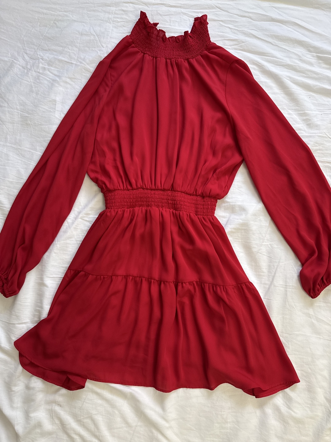 Red Tiered Mini Dress with Mock Neck