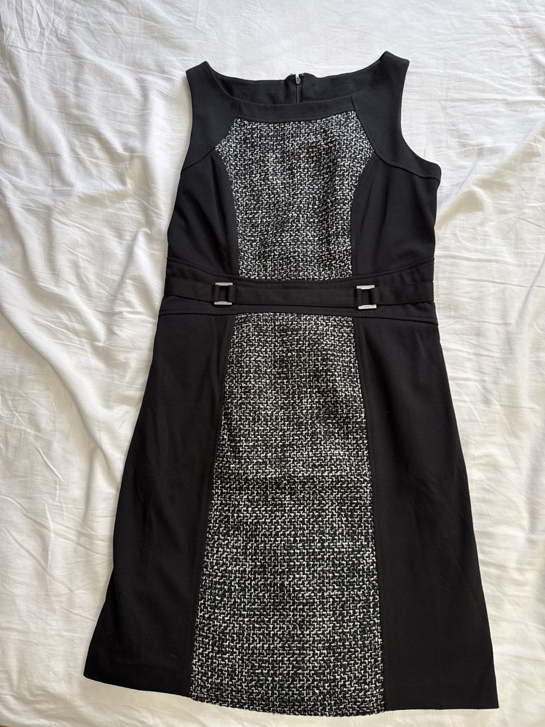 Black and White Tweed Panel Dress