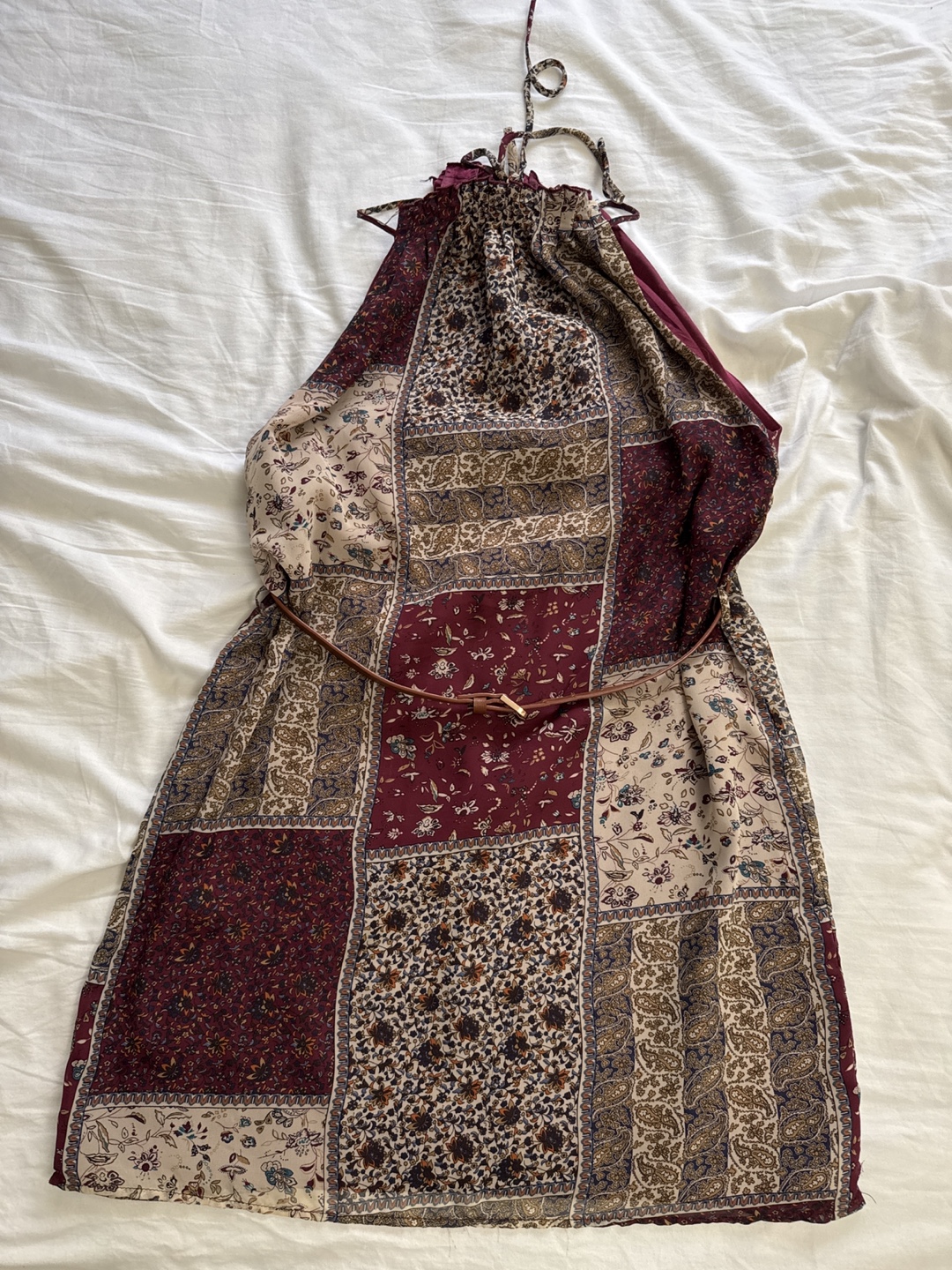 Vintage Patchwork Halter Neck Mini Dress