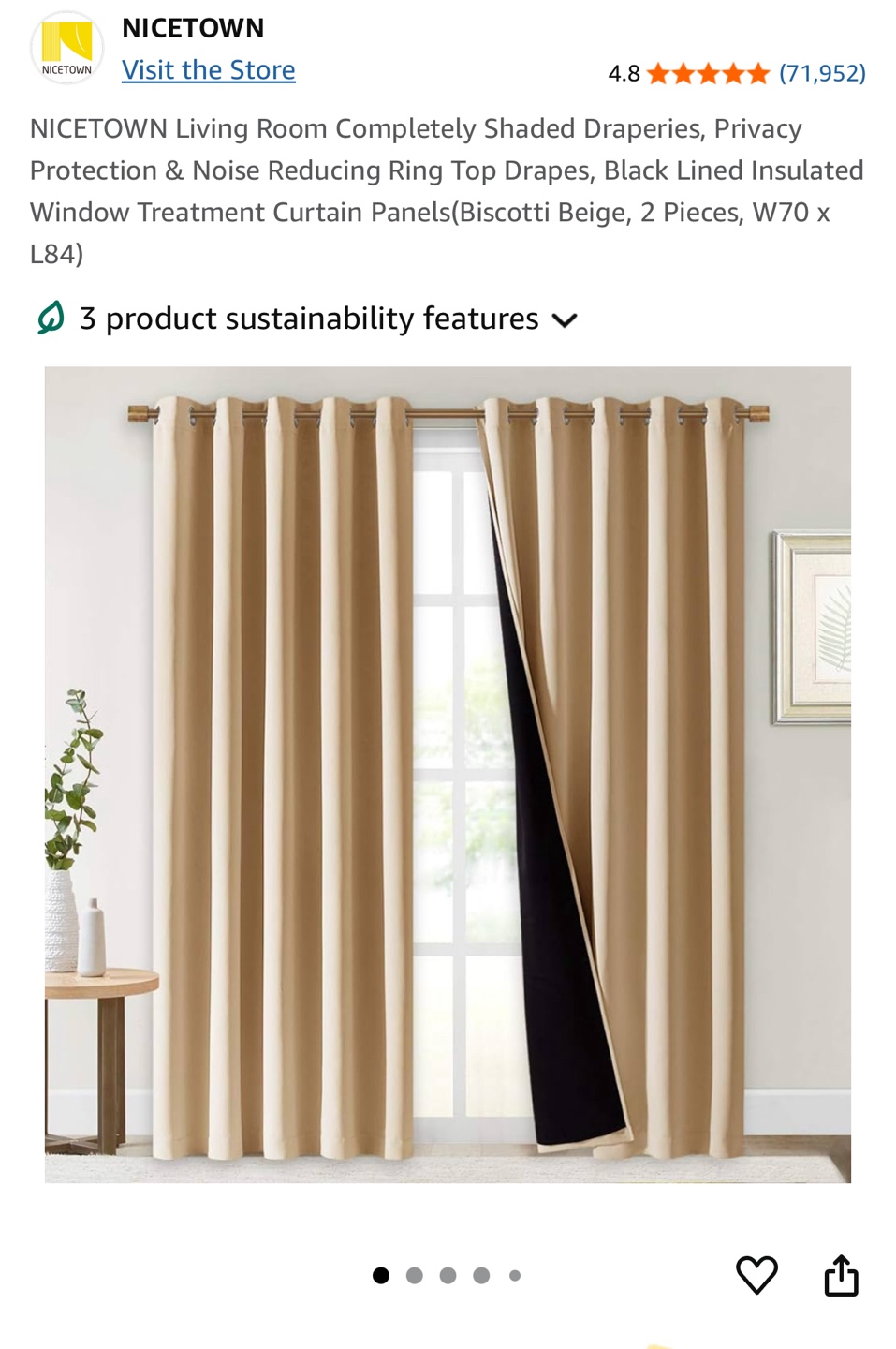 NICETOWN Beige Blackout Curtains 70"W x 84"L - photo 4