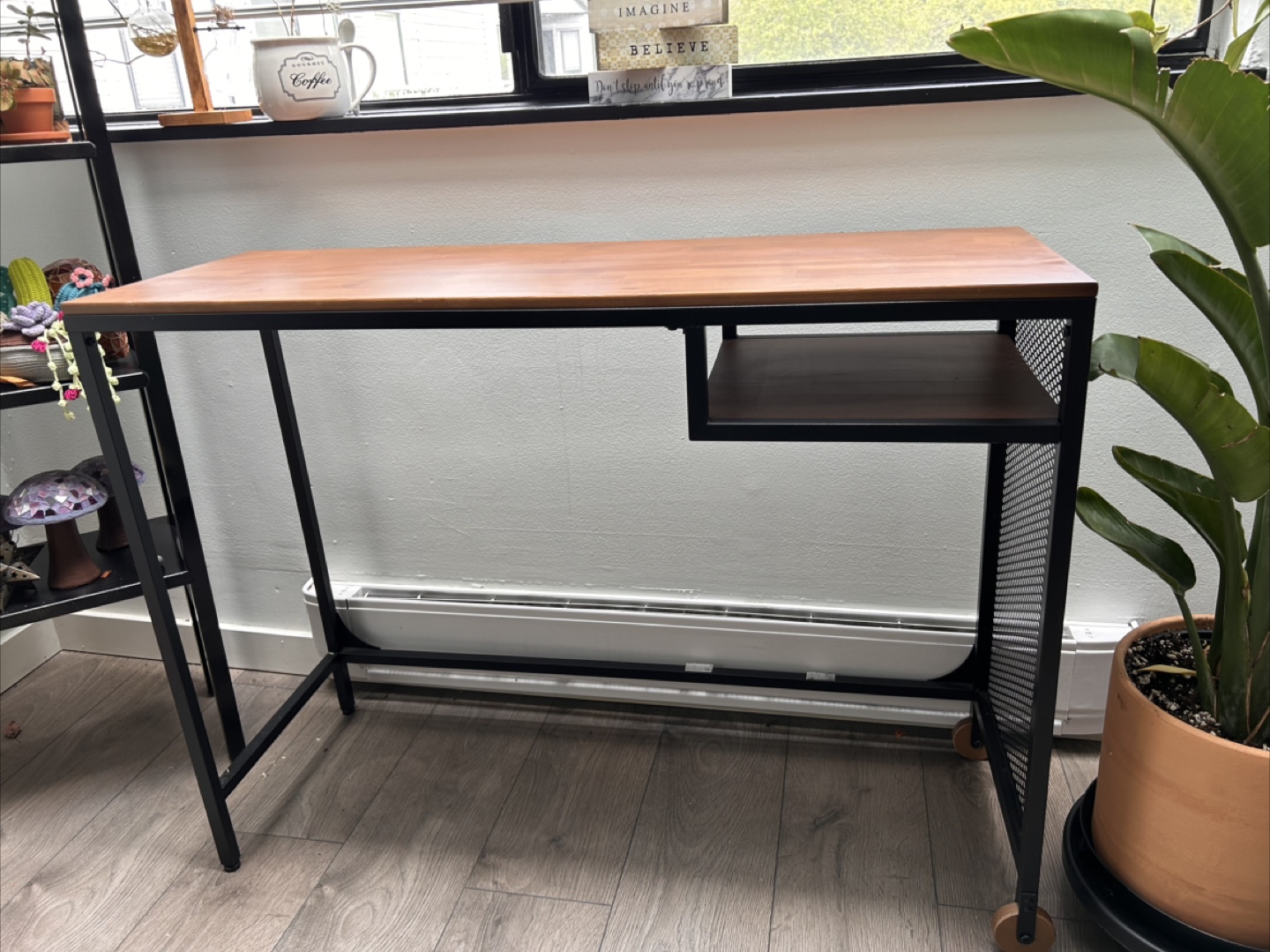 Rolling Desk with Wood Top and Metal Frame