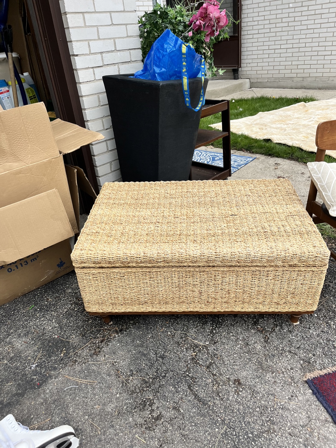 Vintage Woven Storage Ottoman Coffee Table