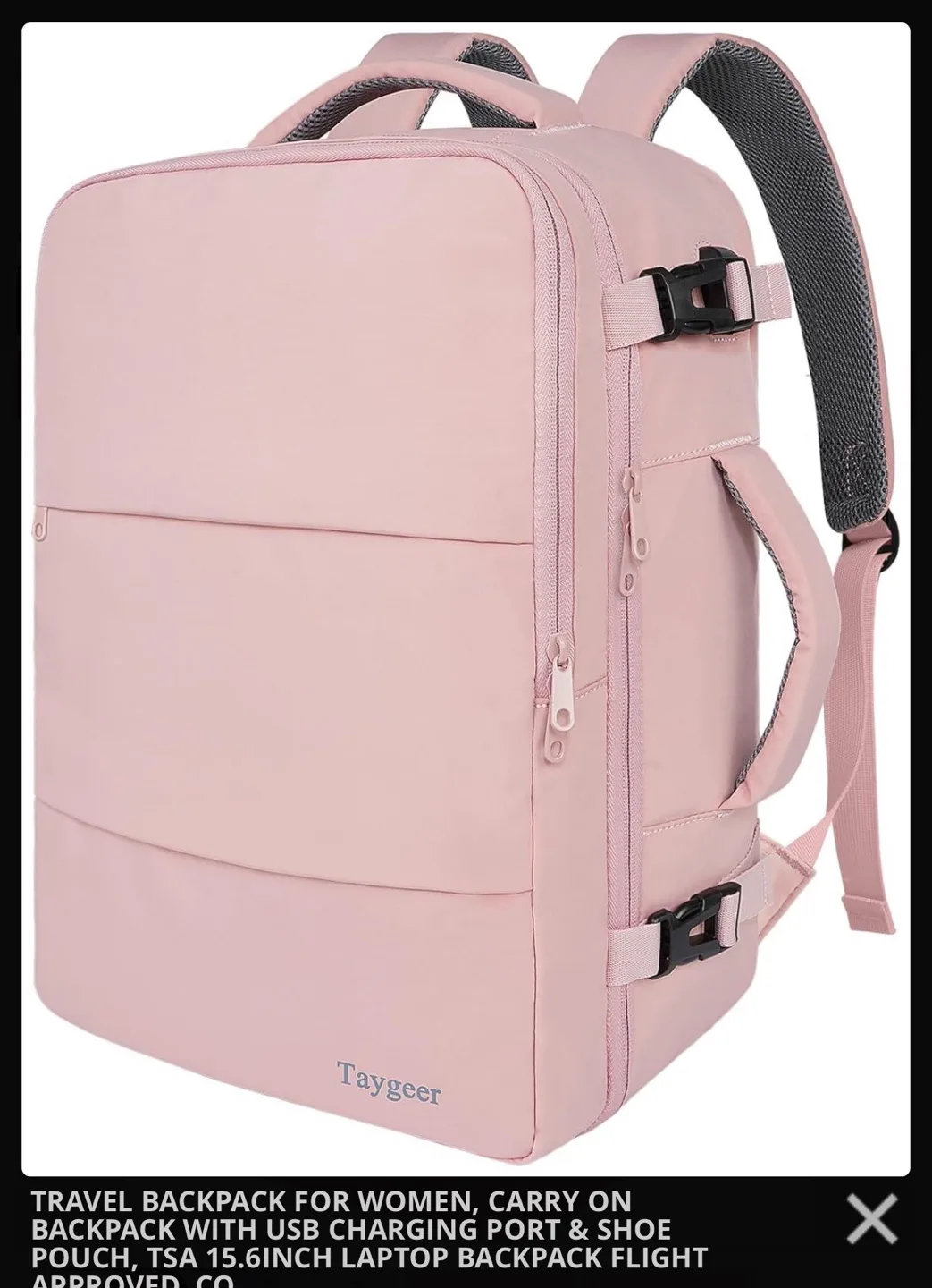 Taygeer Pink Carry-On Travel Backpack thumbnail