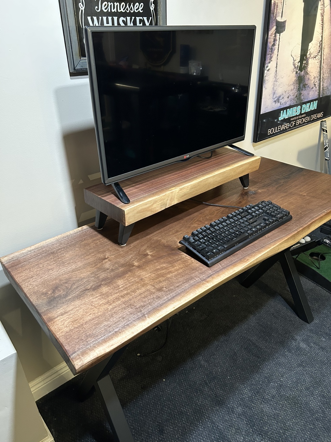 Live Edge Black Walnut Desk with Monitor Stand