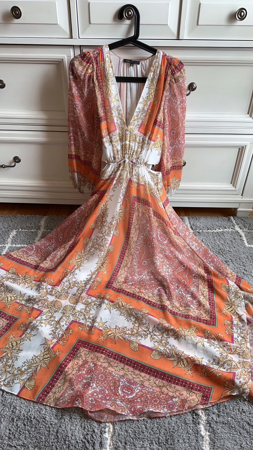 MAJE Long Dress With Scarf Print