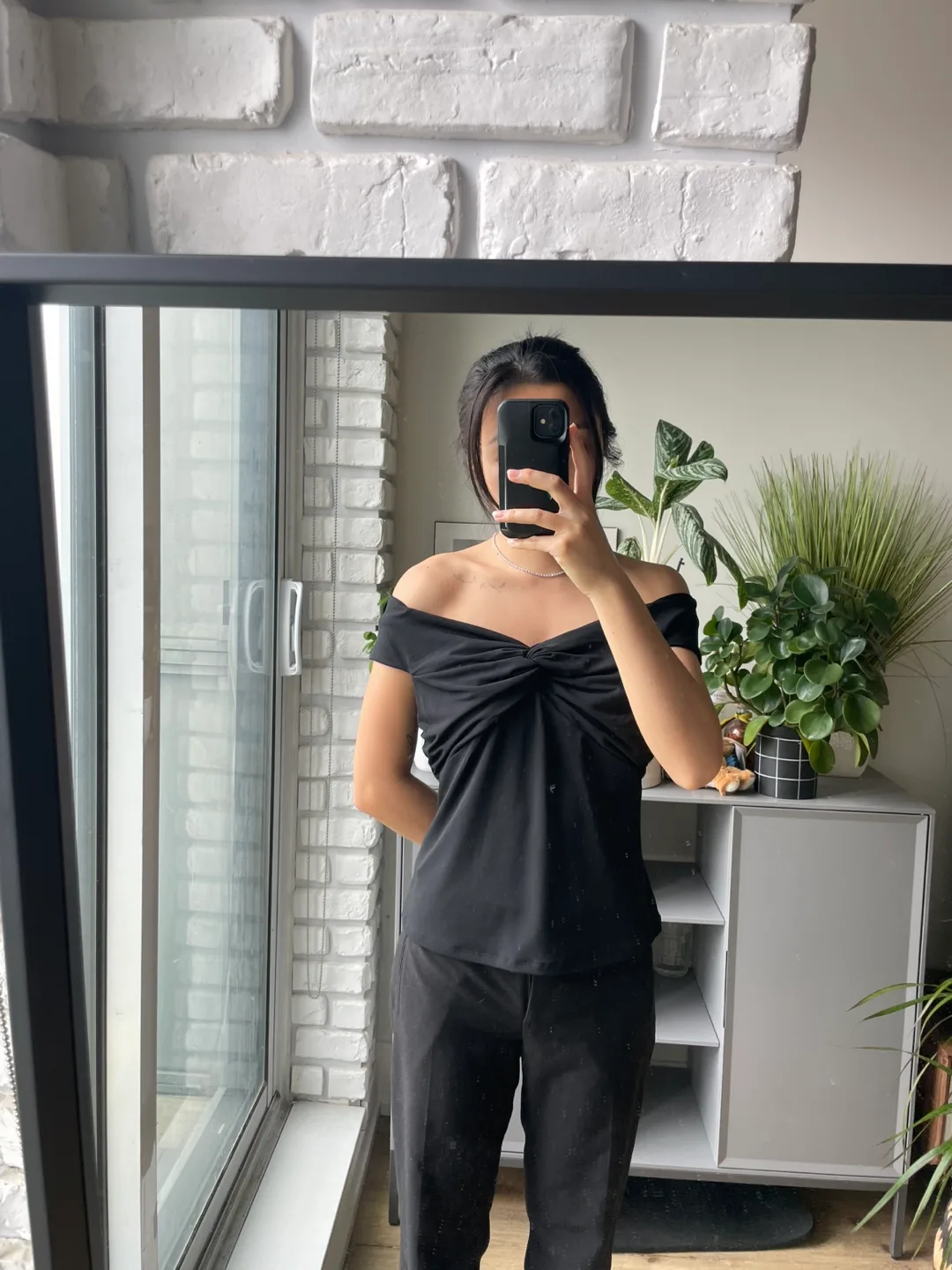 Black Off-the-Shoulder Twist-Front Top thumbnail