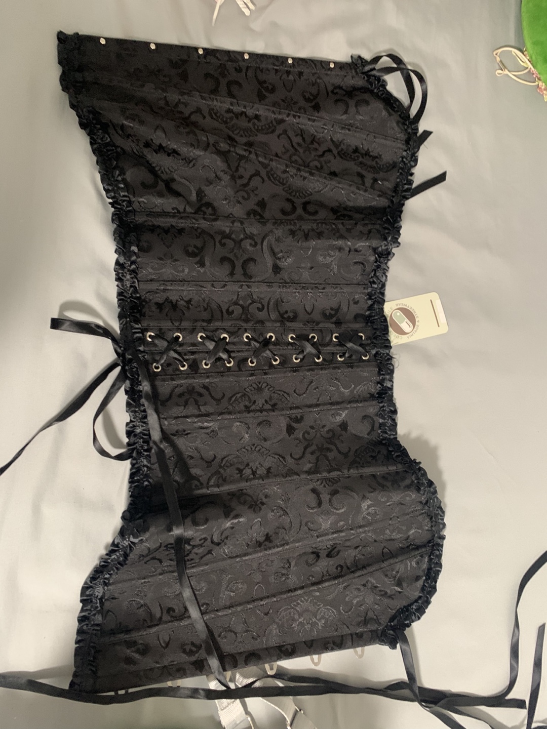 Black Brocade Lace-Up Corset Top - photo 2