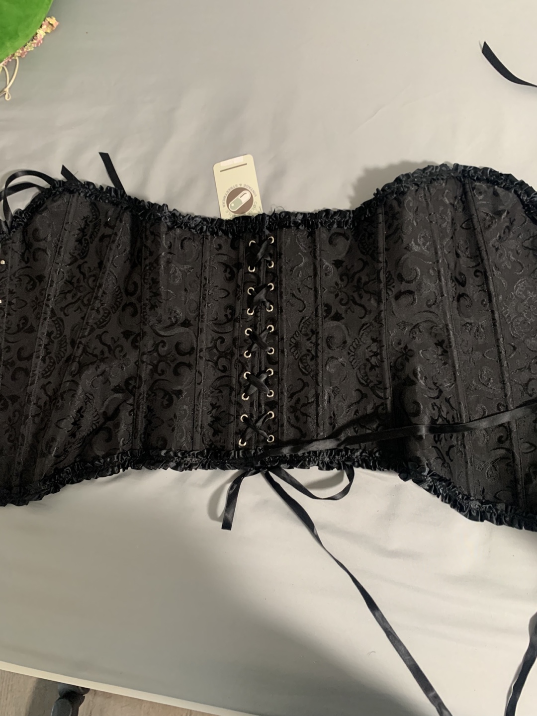 Black Brocade Lace-Up Corset Top
