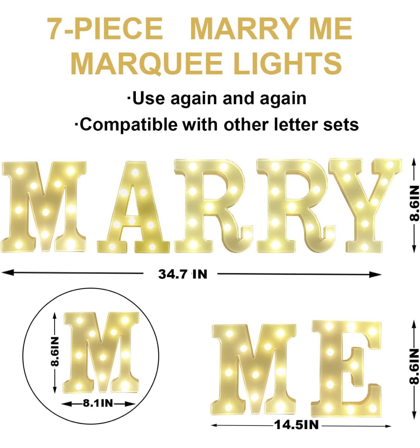 Marry Me Marquee Letters - 7 Piece Light-Up Set - photo 5