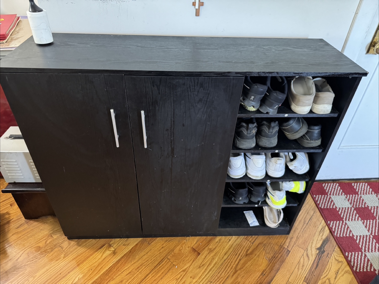 Black Shoe Cabinet with Multiple Shelves