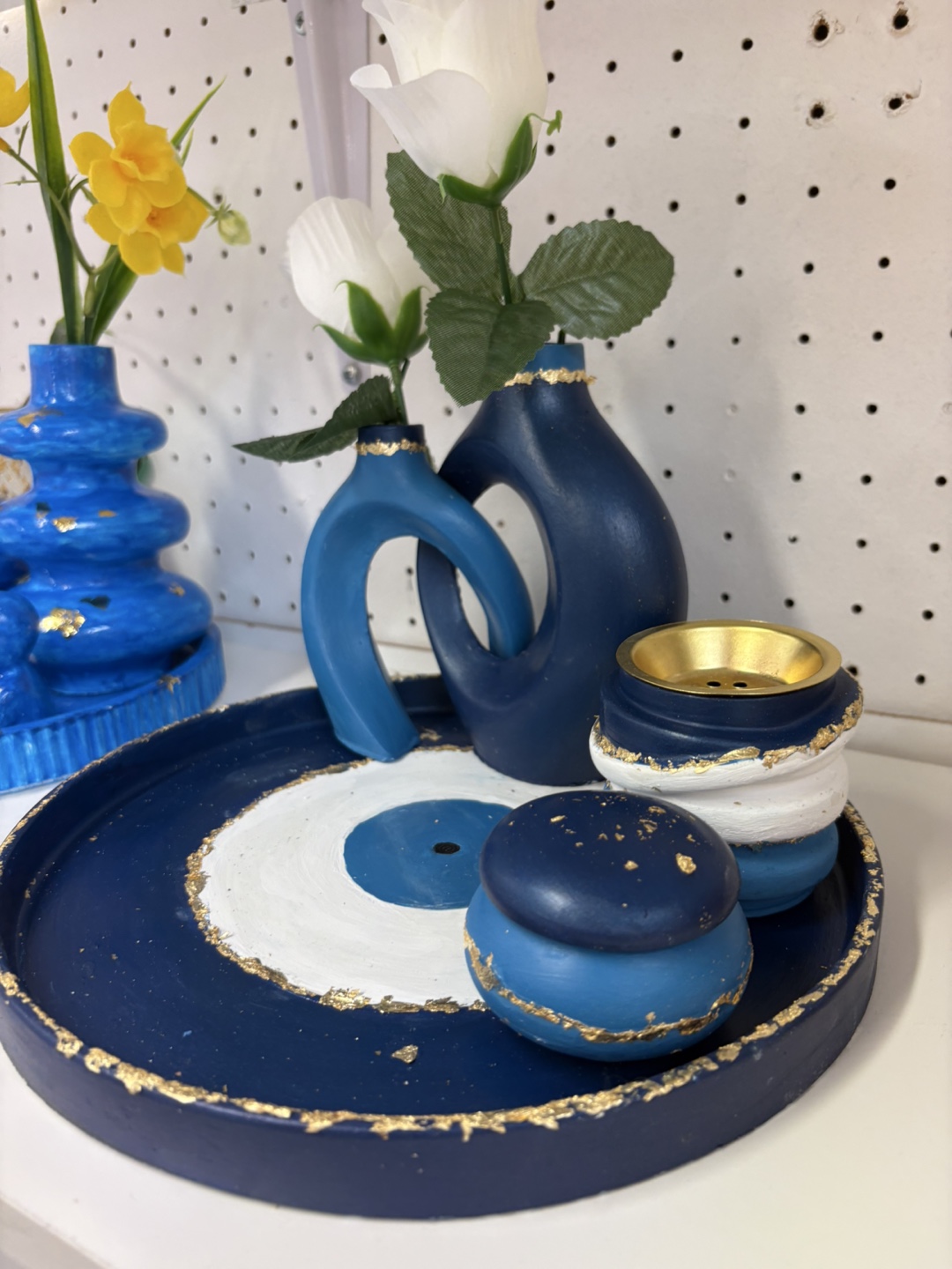 Handmade Evil Eye Decorative Tray Set with Mini Vases & Incense - photo 3