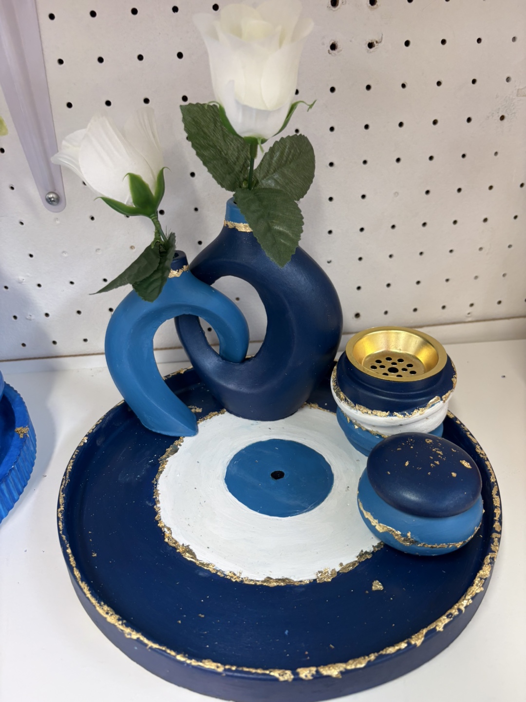 Handmade Evil Eye Decorative Tray Set with Mini Vases & Incense - photo 2