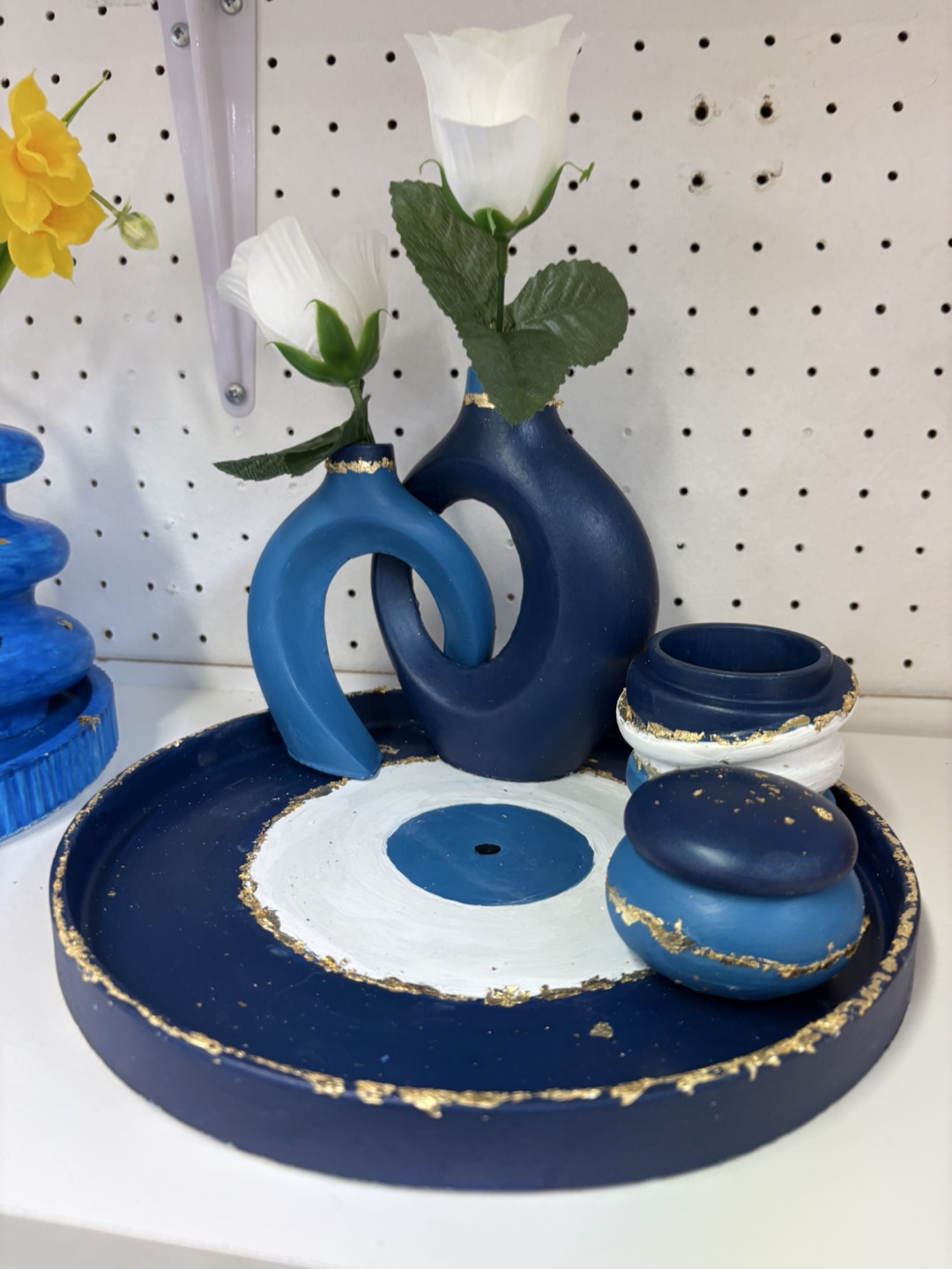 Handmade Evil Eye Decorative Tray Set with Mini Vases & Incense - photo 5
