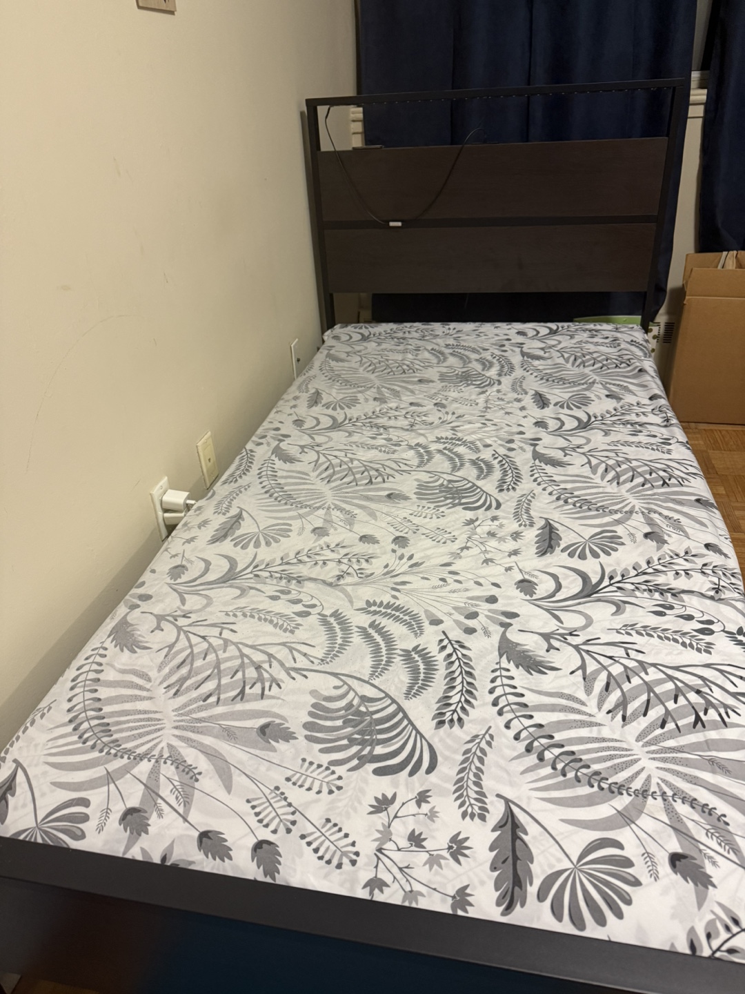 Twin-Size Bed Frame with 2 charging slots and LED