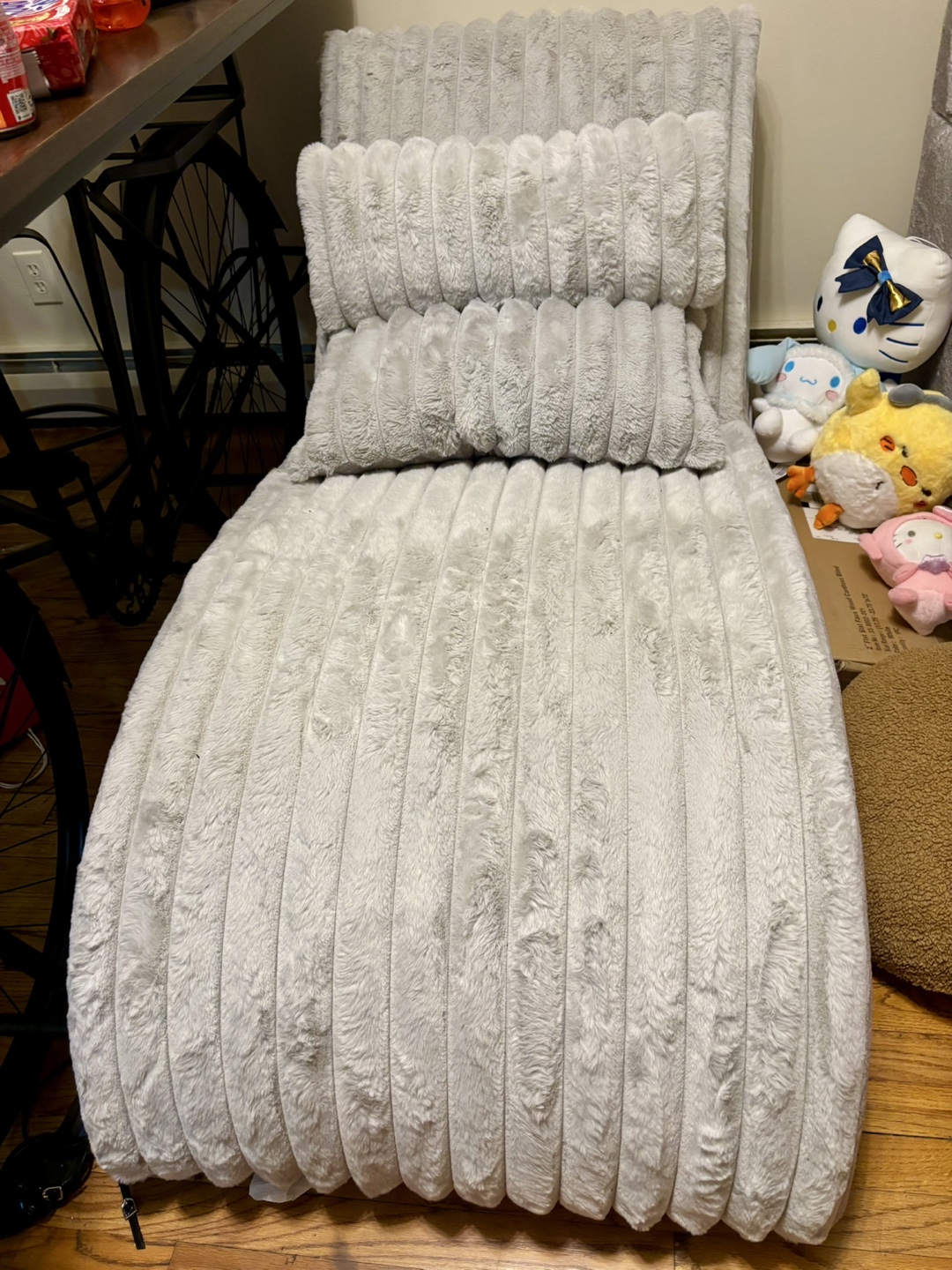 Grey Plush Chaise Lounge with Pillows - photo 2