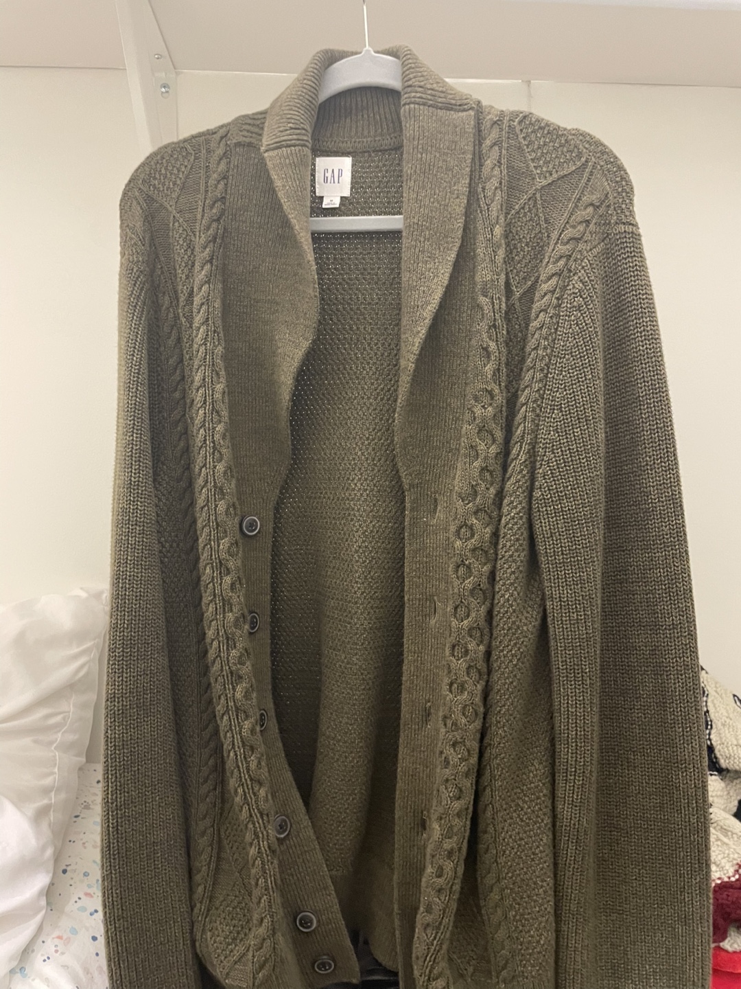 GAP Men's Olive Green Cable Knit Cardigan Sweater Size M