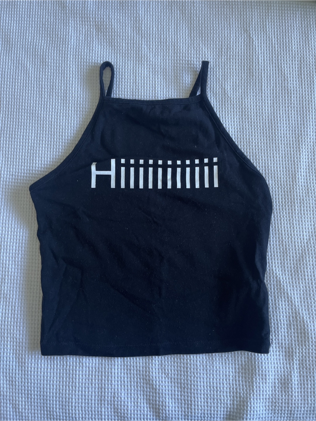 Black crop top with graphic print