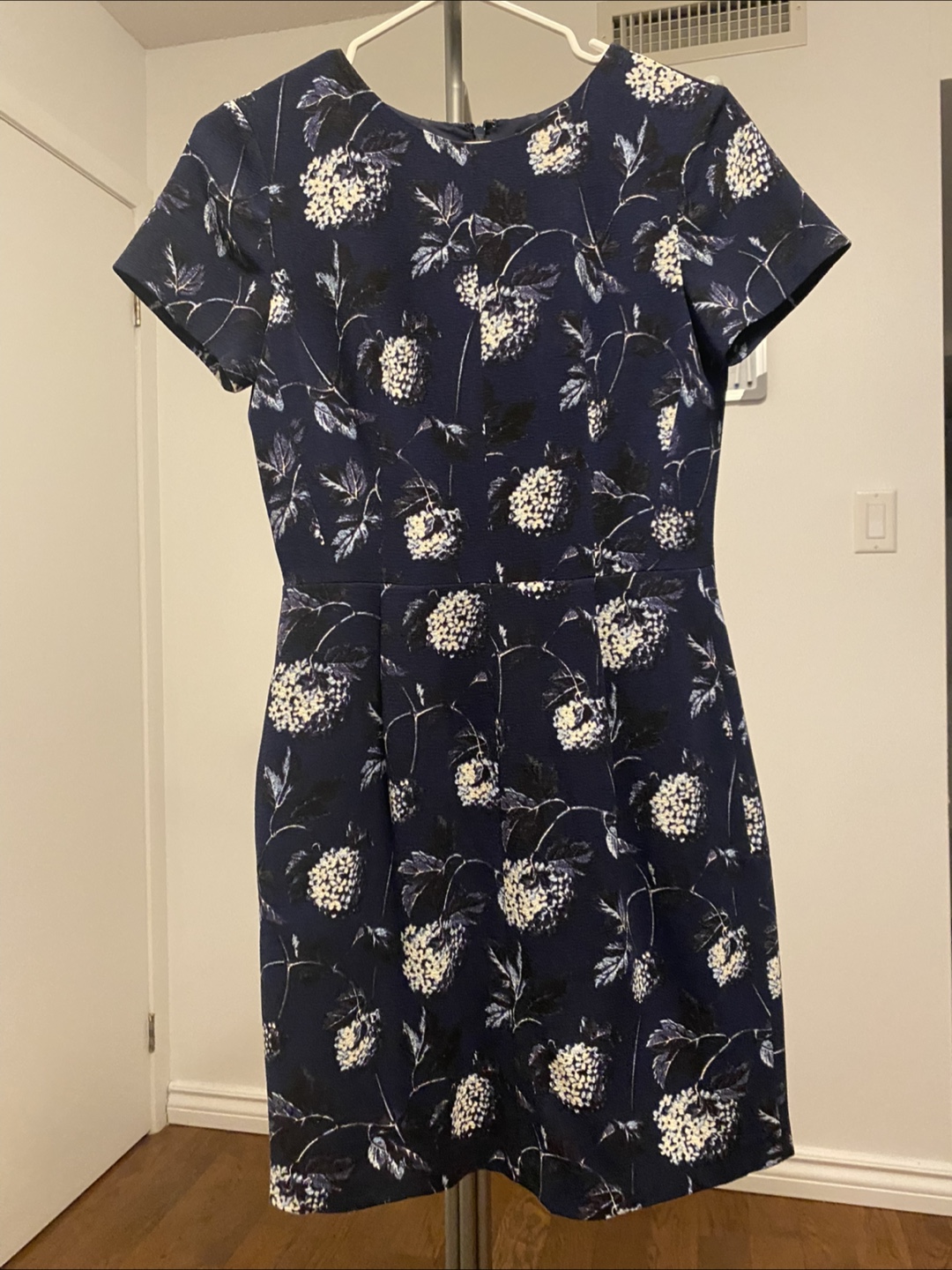 Club Monaco Navy Long Sleeve Crane Print Dress
