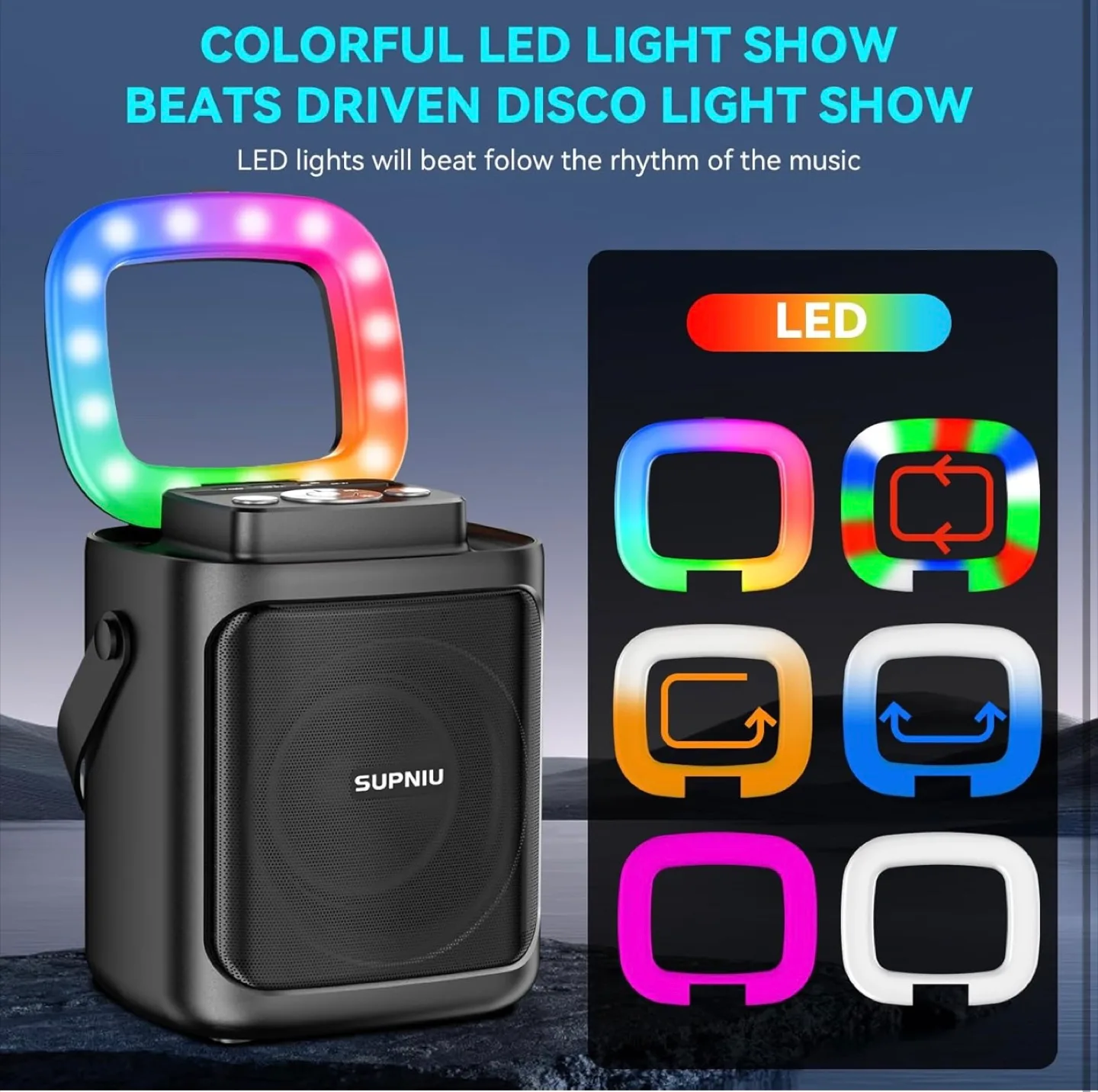 SUPNIU S50 Portable Bluetooth Speaker with LED Ring Light image indicator(4)