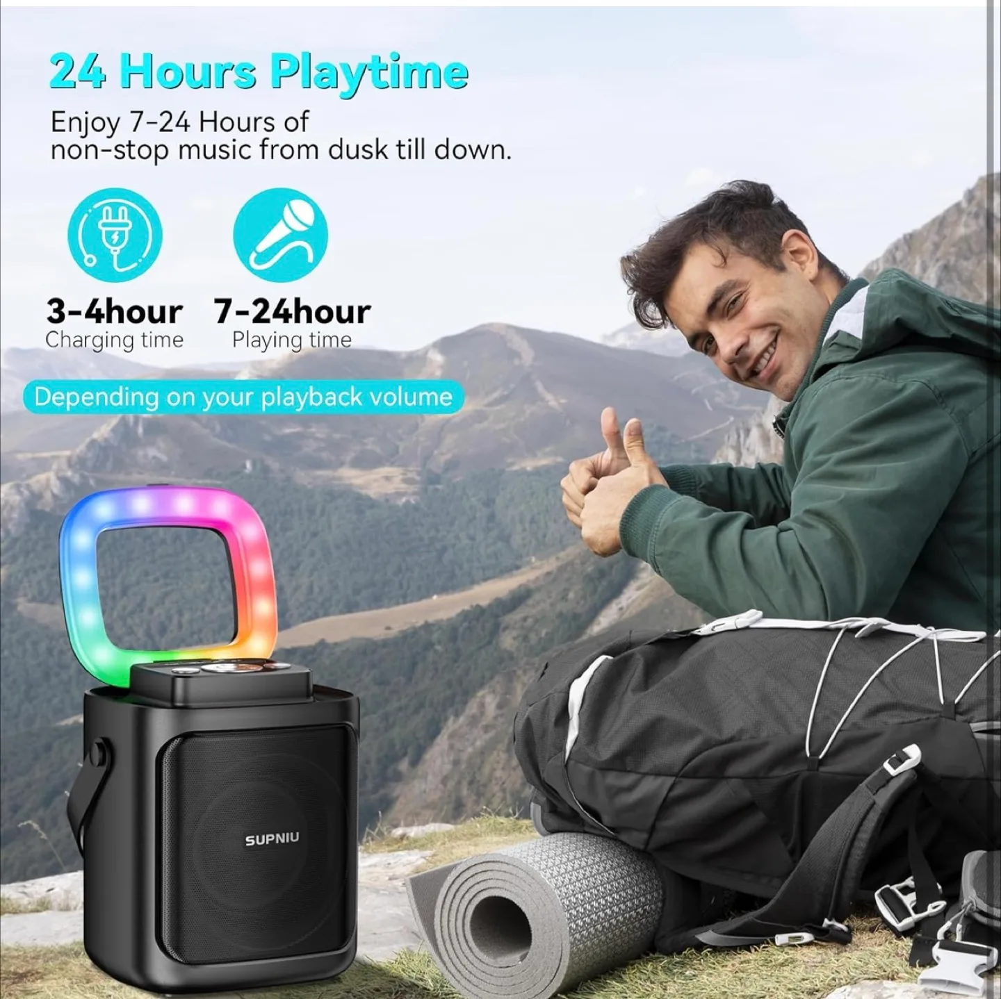 SUPNIU S50 Portable Bluetooth Speaker with LED Ring Light image indicator(6)