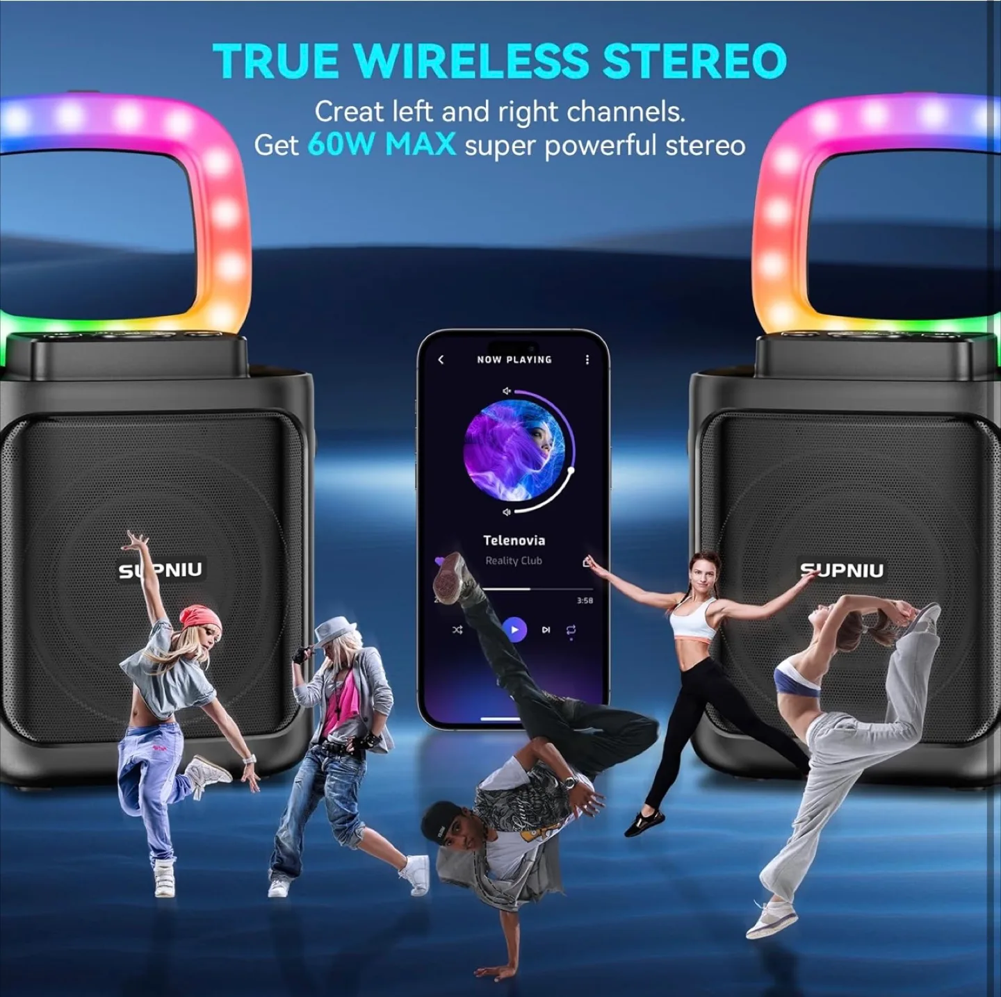 SUPNIU S50 Portable Bluetooth Speaker with LED Ring Light image indicator(7)